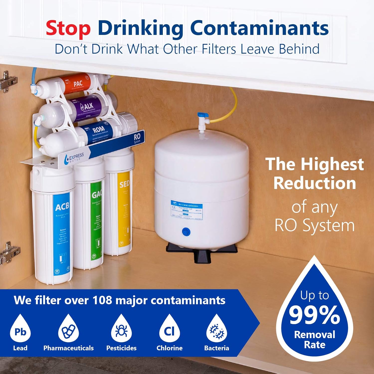 Express Water Reverse Osmosis Alkaline Water Filtration System – 10 Stage RO Water Filter with Faucet and Tank – Under Sink Water Filter – with Alkaline Filter for Added Essential Minerals – 50 GPD: Home Improvement