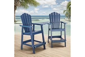 INTOBOO Tall Adirondack Chair Set of 2, HDPE Adirondack Barstools, Double Balcony Chairs with Connecting Tray, Weather Resistant for Outdoor, Poolside, Patio, Garden, Backyard (Navy)