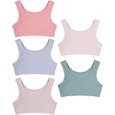 Donella Girls Training Bras - Soft Cotton Ribbed Kids Sports Bra, 5 Pack Crop Tops