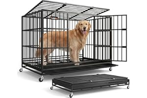 Feandrea Heavy-Duty Dog Crate, 5-Minute Quick Assembly, Foldable Dog Kennel Cage with Lockable Wheels, Double Doors, Escape P