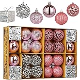 Christmas Ball Ornaments Set, 24ct Pink and Silver Shatterproof Ornaments for Christmas Tree Decorations, 1.9 Inch Decorative Hanging Ornament Bulk for Xmas Holiday Party Decor