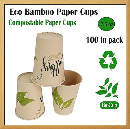 7.5oz-200ml x 100 Bamboo Paper Cup-Eco Print,Cappuccino Cups, Tea Cup ...
