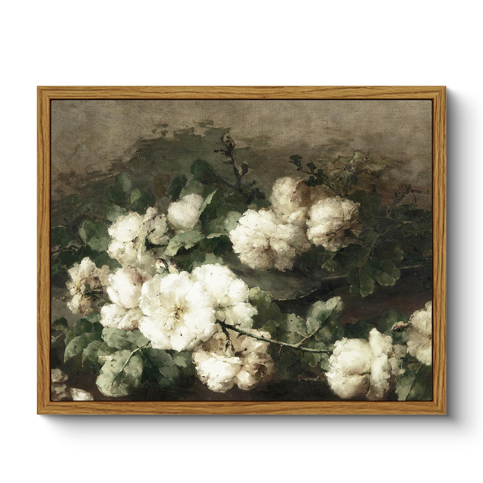 ARPEOTCY Framed Canvas Wall Art Prints, Living Room Hallway Shelf Decor, Cotton Floral Picture Paintings Wall Decor, Vintage Decor for Bedroom Bathroom Table, Aesthetic Room Decor, 20x25cm