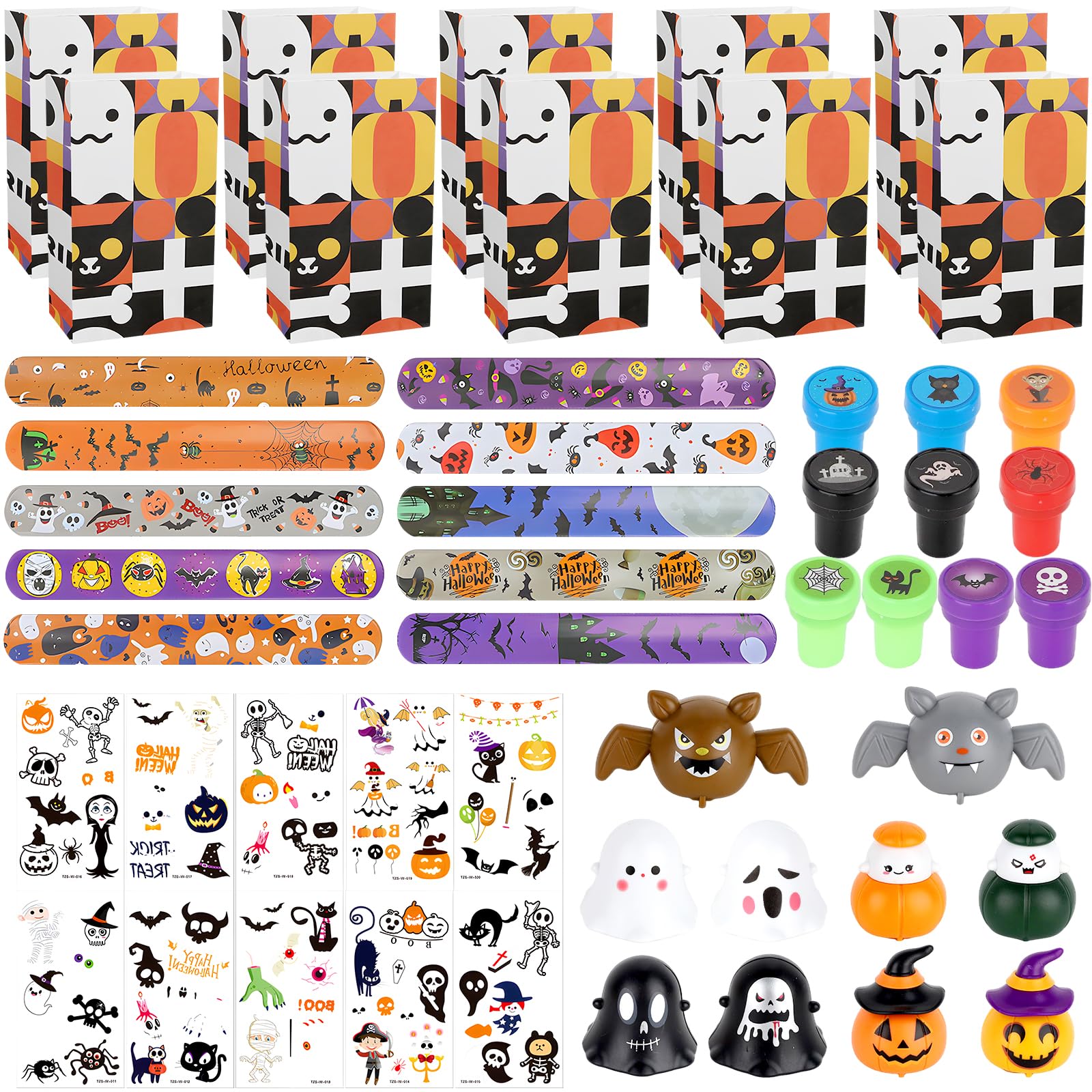 Halloween Party Bag Fillers for Kids,Halloween Toys Party Favors,Goodies Party Bags Stuffers Fillers Prizes,Goody Bags Slap Bracelet Stamps Stickers Novelties Toys,for Trick or Treat Classroom Prize