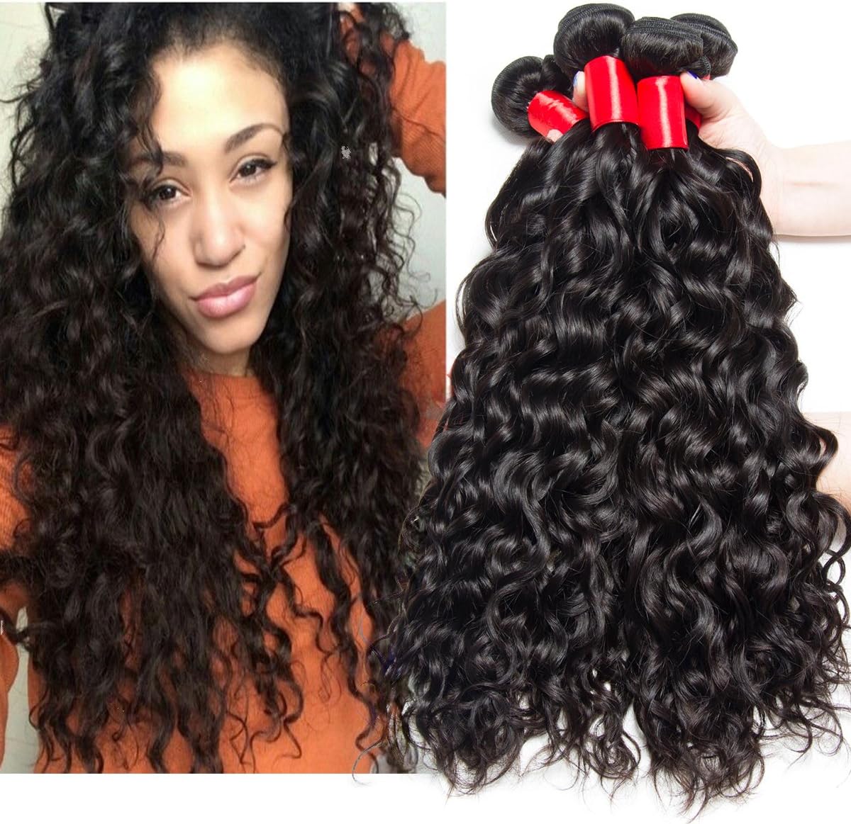 VIPbeauty Brazilian Human Hair Water Wave Bundles 10A Grade Natural Black Can Be Dyed & Bleached 3 Bundles (18 20 22)