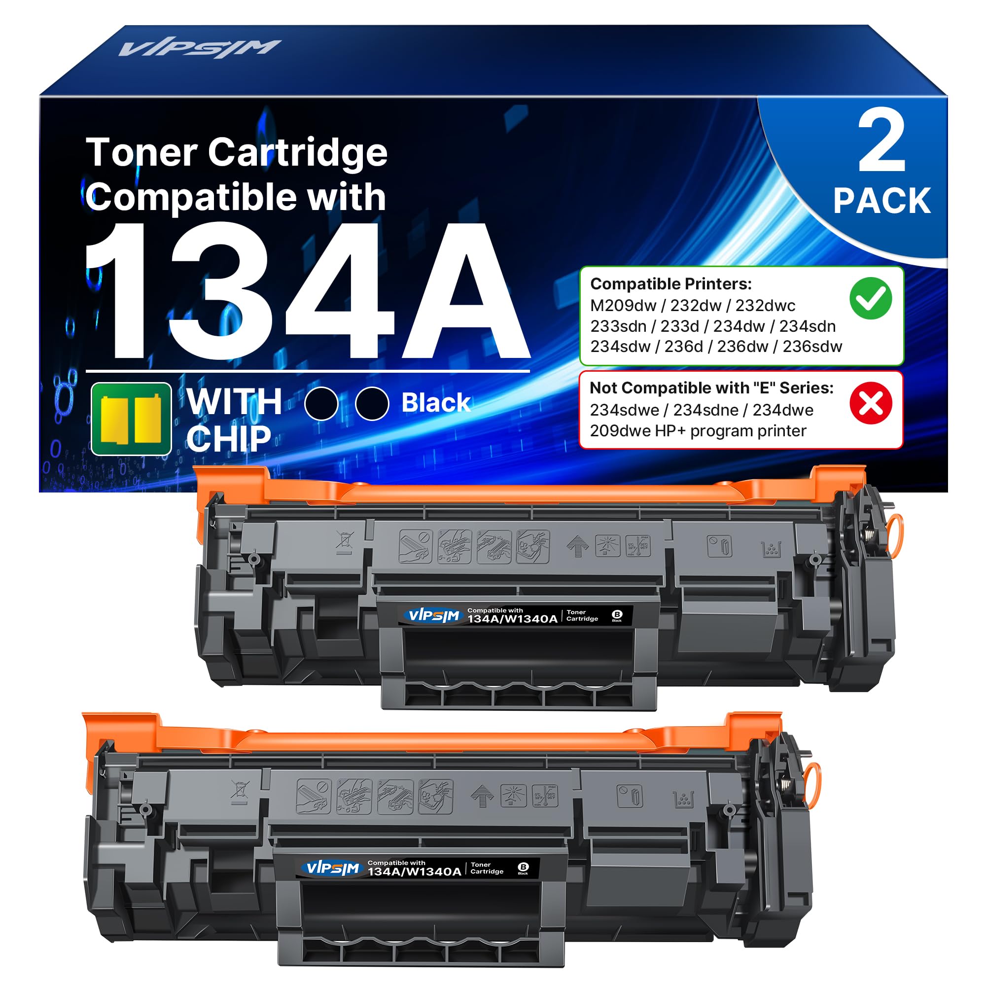 Photo 1 of (with Chip) 134A Toner Cartridges Replacement for HP 134A Black Toner Cartridge 134A 134X W1340A W1340X Toner Cartridges Compatible with Laser Jet M209dw M234dw M234sdw M234sdn Printer (2 Black)