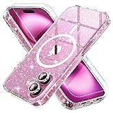 Choiche for iPhone 16 Case Magnetic, Women Clear Glitter Bling Sparkly Case, [2xDiamond Camera Lens Protectors] [2xTempered Glass Screen Protectors] [Compatible MagSafe] 6.1" (Glitter Clear)