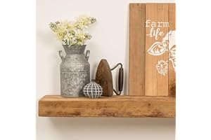 Modern Timber Craft Reclaimed Wood Fireplace Mantel Shelf | Solid Rustic American Barnwood with Floating Shelf Brackets | 2.75" Thickness | 60" L x 7" D, Rustic Original - Unfinished