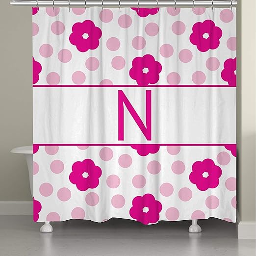 Amazon Com 71 X74 Flowers Polka Dot Monogram Shower Curtain