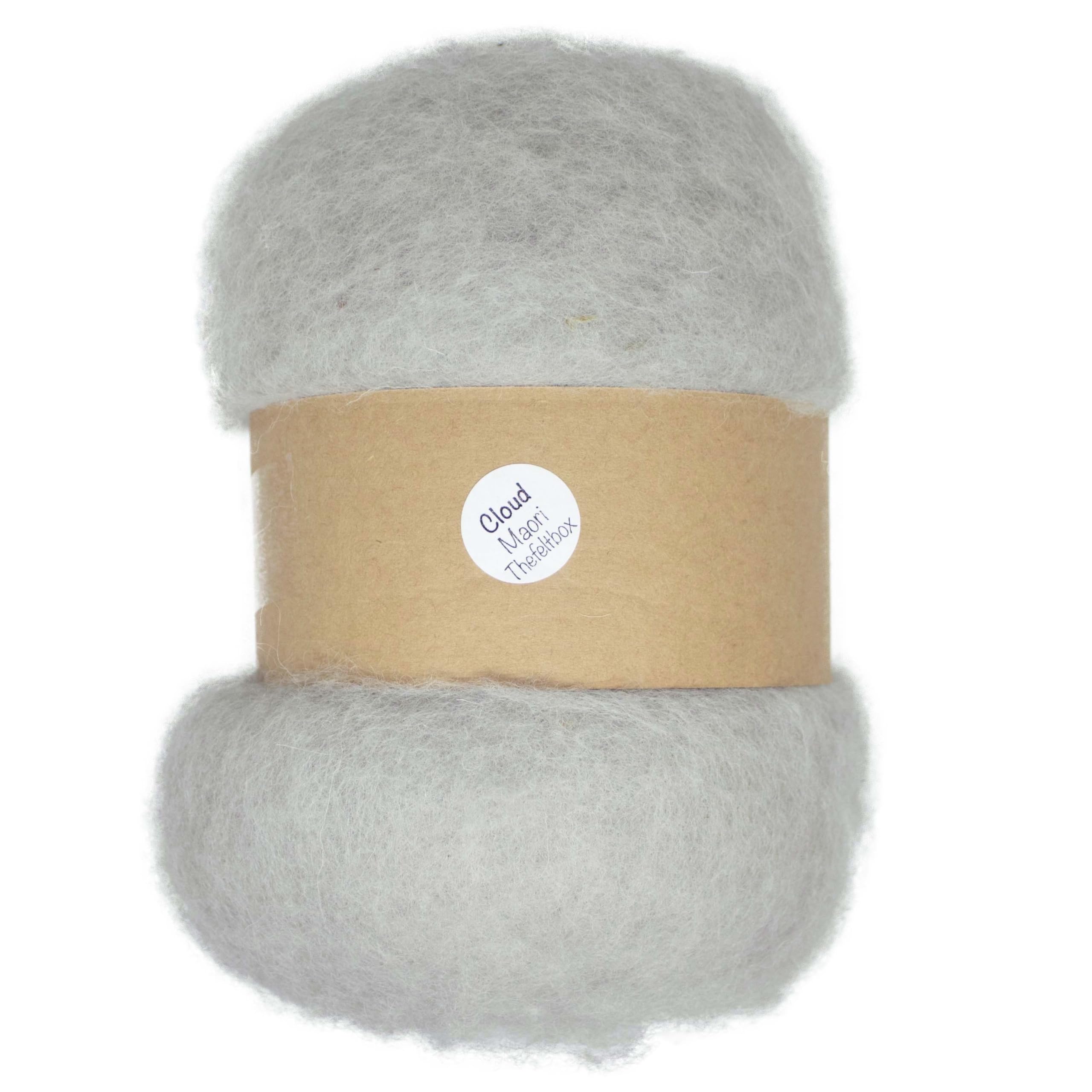 The Felt Box Carded Needle Felting Wool Maori DHG Natural Carded Batt with Coarse Short Fibres 100g -Cloud