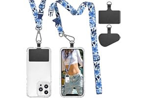 ROCONTRIP Phone Lanyard Universal Crossbody Cell Phone Lanyards Multifuctional Nylon Patch Adjustable Shoulder Neck Strap Compatible with Most Smartphones (Flower Blue)