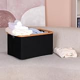 efluky Foldable 60L Laundry Basket with Bamboo Handle Black view 3