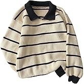 Floerns Women's Collared Striped Sweaters Preppy Oversized Knit Fall Pullover Sweater