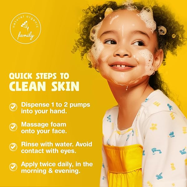 THE NATURAL AND ORGANIC FAMILY KIDS FOAMING FACE WASH – CLEAN AND GENTLE FACE WASH FOR KIDS AND PRETEENS – MADE IN THE UK – UNSCENTED