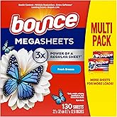 Bounce Mega Dryer Sheets, Fresh Breeze, 130 Count, Mega Fabric Softener Sheets with Static Control, Wrinkle Reduction, Extra Softness, Lasting Scent, Repels Lint