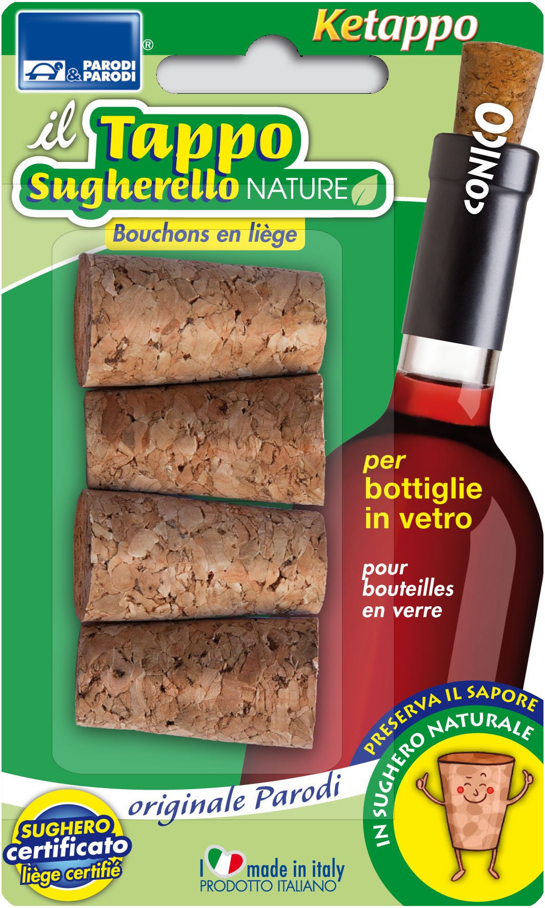 Parodi & Parodi 425 Natural Cork Conicini Stoppers for Wine and Glass Bottles, Neutral, Standard