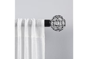 EXCLUSIVE HOME CURTAINS Exclusive Home Rings 1" Curtain Rod and Coordinating Finial Set, Matte Black, Adjustable 66"-120"