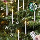 Yeelida Pack of 12 Flickering Remote 0.5" x6" LED Short Taper Candles with 12 Crystal Ball Hooks, Battery Operated Timer Window White Plastic Flameless Warm Light Candlesticks for Holiday Decor