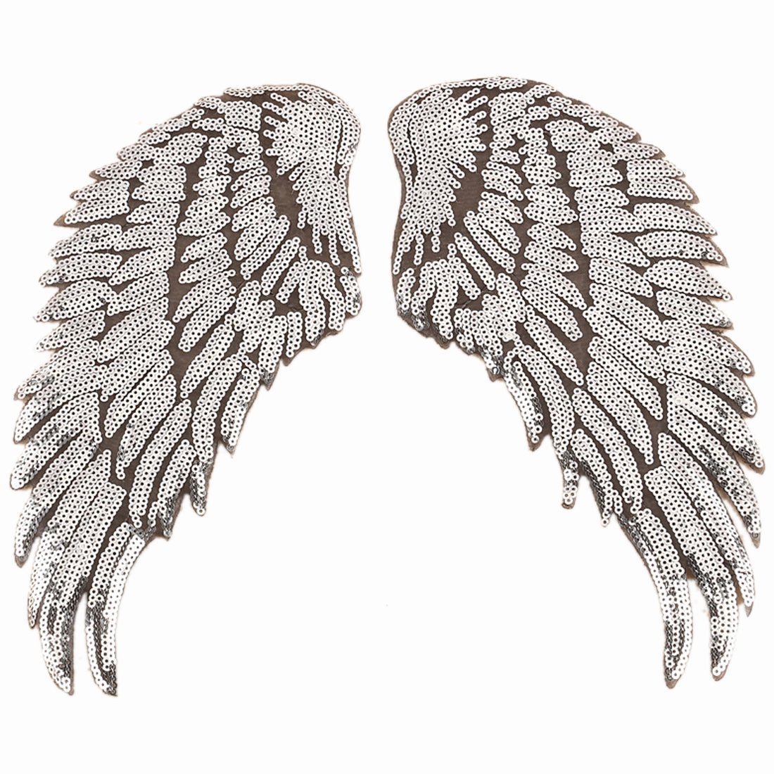 1 Pair Sequins Angel Wings Iron On Patch DIY Embroidered Applique Bling Wings for Jackets Cloth Decoration Valentine's Day Gifts (Silver)