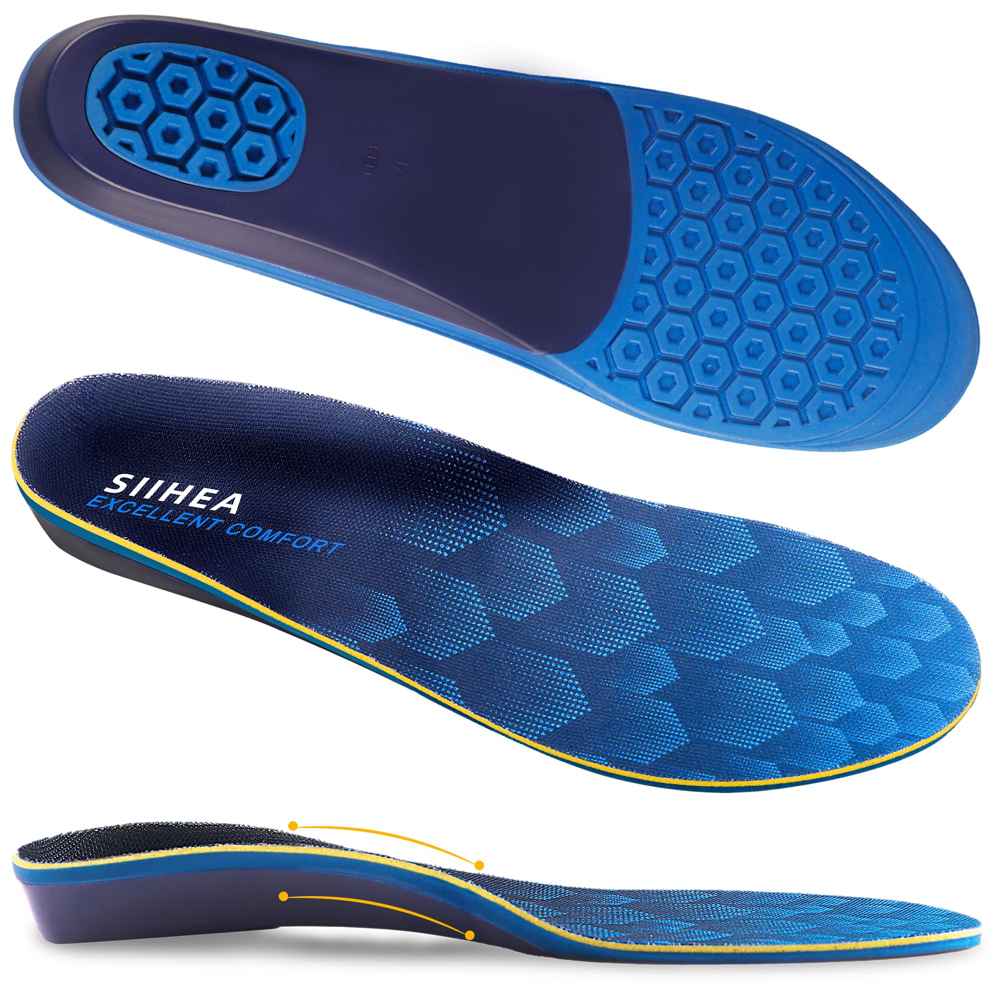Arch Support Shoe Inserts, Hollow Structural Shock Absorbing, Orthotics Cushioning Shoe Insoles for Relieve Plantar Fasciitis, Achilles Tendonitis, Flat Feet, High Arch (S)
