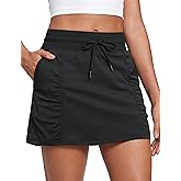 CRZ YOGA Lightweight Ruched Casual Skirts for Women - High Waisted Mini A Line Golf Drawstring Skort with Pockets