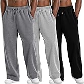 August Alley 3 Pack Men's Lightweight Lounge Sweatpants, Straight Leg Open Bottom Casual Baggy Drawstring Pant with 3 Pockets(Gray, Light Gray, Black,Medium)