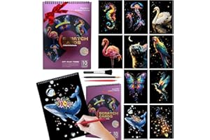 Animal Scratch Art Book for Adult | A4 Size (29.7x21.2cm) 10-Sheet Scratch and Sketch Rainbow Set Art Therapy DIY Creative Gi