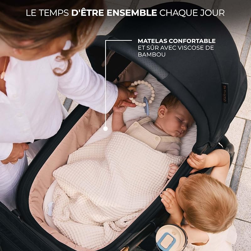 Kinderkraft NEA 2, Poussette de la naissance à 22 kg, Pliage d'une seule main, Position allongée, Grande capote, 4 roues amortissantes, Filtre UPF 50+, Panier jusqu'à 5 kg, Beige