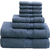 Madison Park 800GSM Bathroom Towel Set of 8 100% Cotton Bath Towel Set for Bathroom Luxurious Highly Absorbent 2 Bath Towels 2 Hand Towels 4 Washcloths Quick Dry Spa Quality Slate Blue