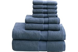 Madison Park 800GSM Bathroom Towel Set of 8 100% Cotton Bath Towel Set for Bathroom Luxurious Highly Absorbent 2 Bath Towels 2 Hand Towels 4 Washcloths Quick Dry Spa Quality Slate Blue