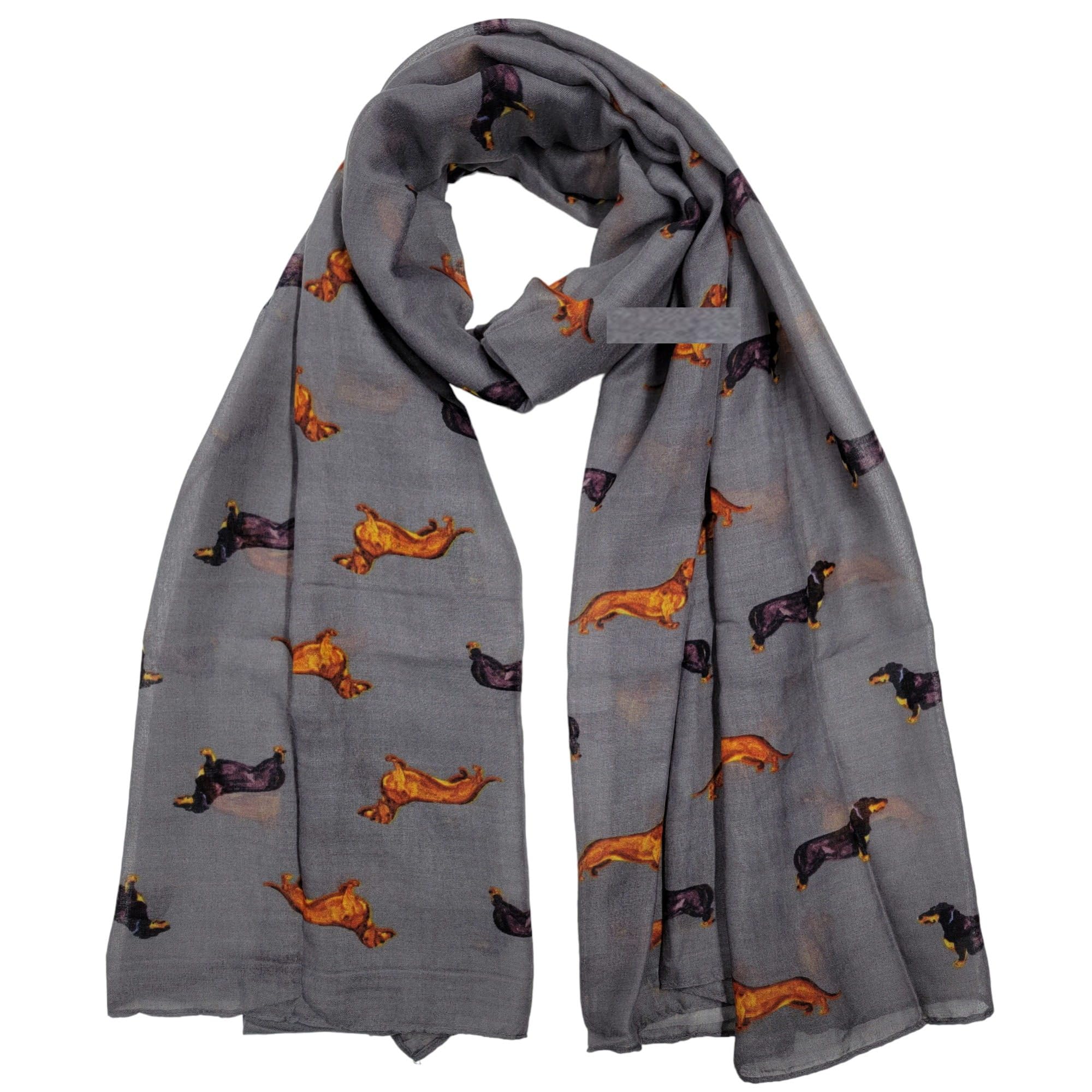 GFM® Women's Dachshund Dogs Print Scarf -DG-011-Grey- (PSCF-FS-DG-011-A-BH)