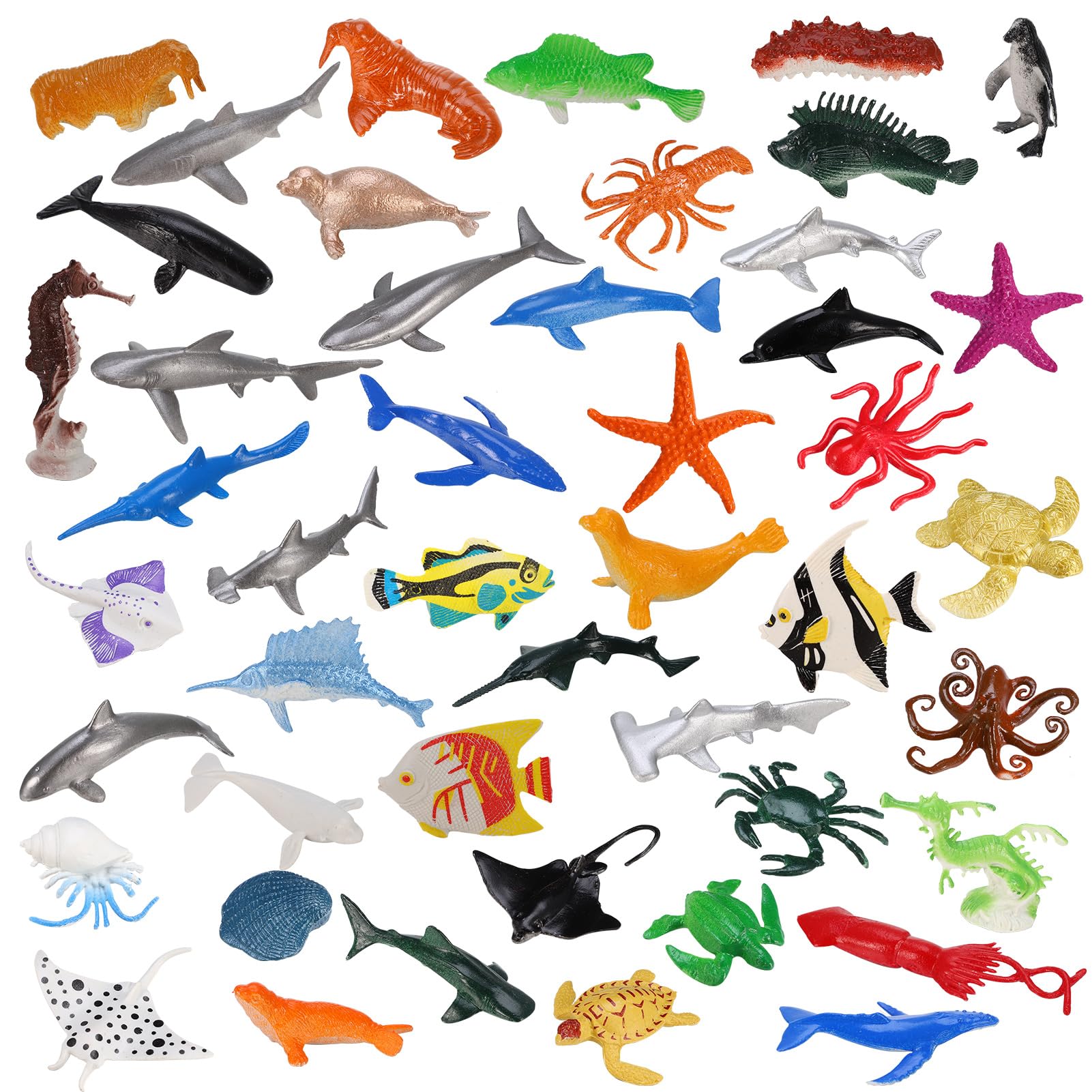 FRIUSATE Mini Sea Animal Figures - 46pc Under the Sea Creatures Toys for Children's Learning & Education