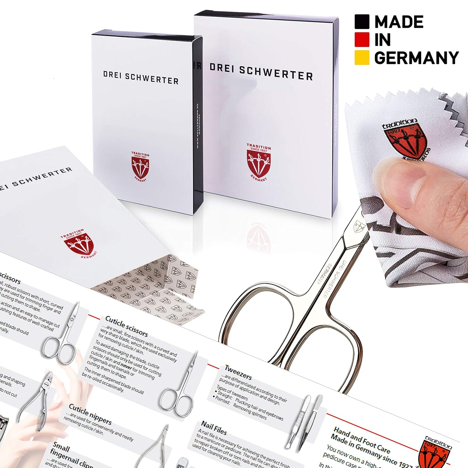 3 Swords Germany - brand quality 8 piece manicure pedicure grooming kit set for professional finger & toe nail care scissors clipper fashion leather case in gift box, Made in Solingen Germany (01993) : Beauty