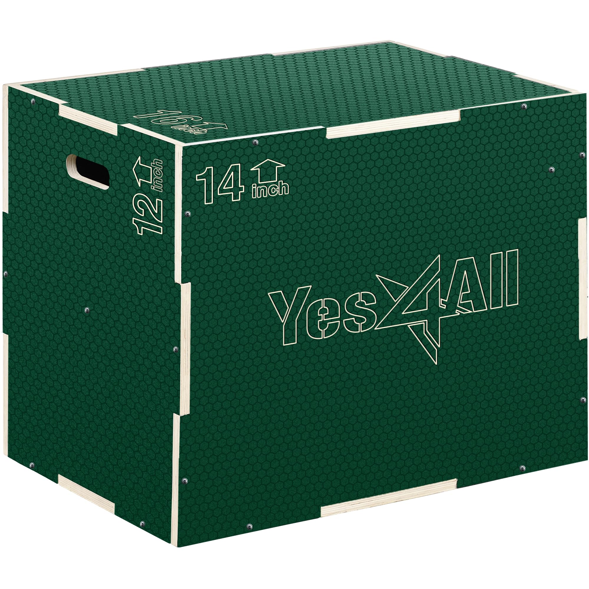 Yes4All 3 in 1 Non-Slip Wooden Plyo Box, Plyometric Box for Home Gym and Outdoor Workout 16" 14" 12" - Green Image