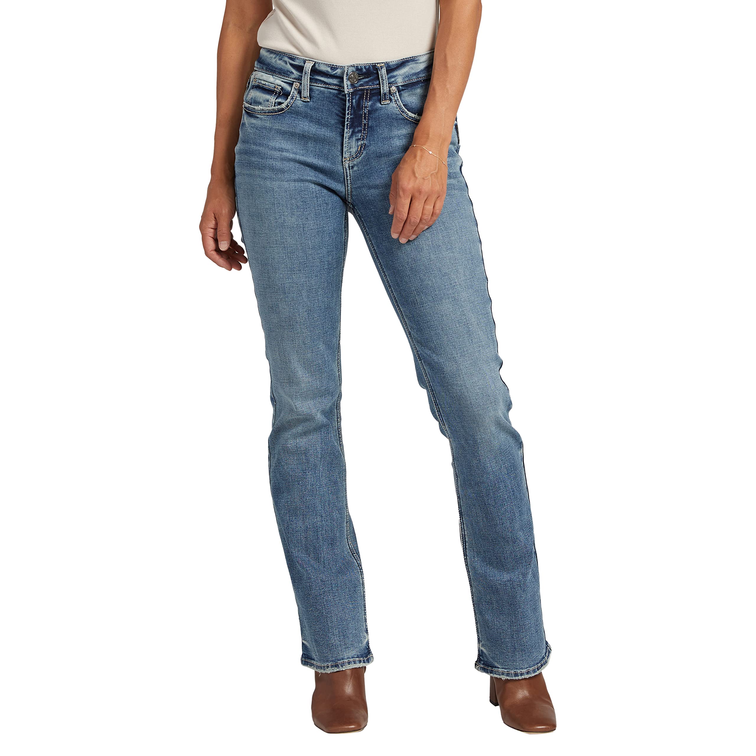 Silver Jeans Co. Women’s Suki Mid Rise Curvy Fit Slim Bootcut Jeans-Legacy, Med Wash ECF315, 25W x 35L