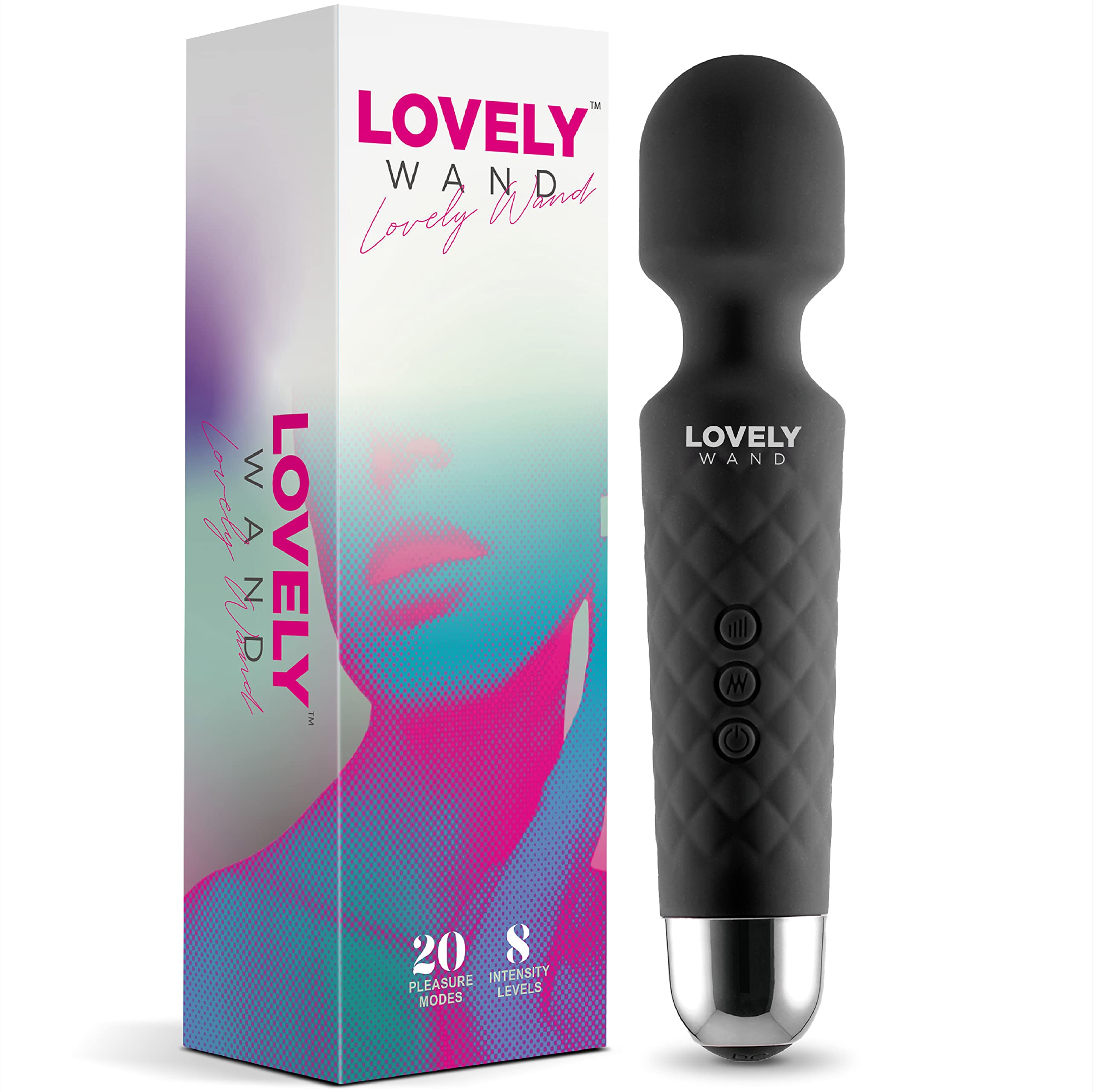 Vibrator by Lovely Wand - Powerful Personal Wand Massager for Women - Water-Resistant, Wireless, Handheld - 20 Vibration Modes & 8 Speeds - Adult Sex Toy, G Spot Stimulation, Dildo, Vibrator (Black)