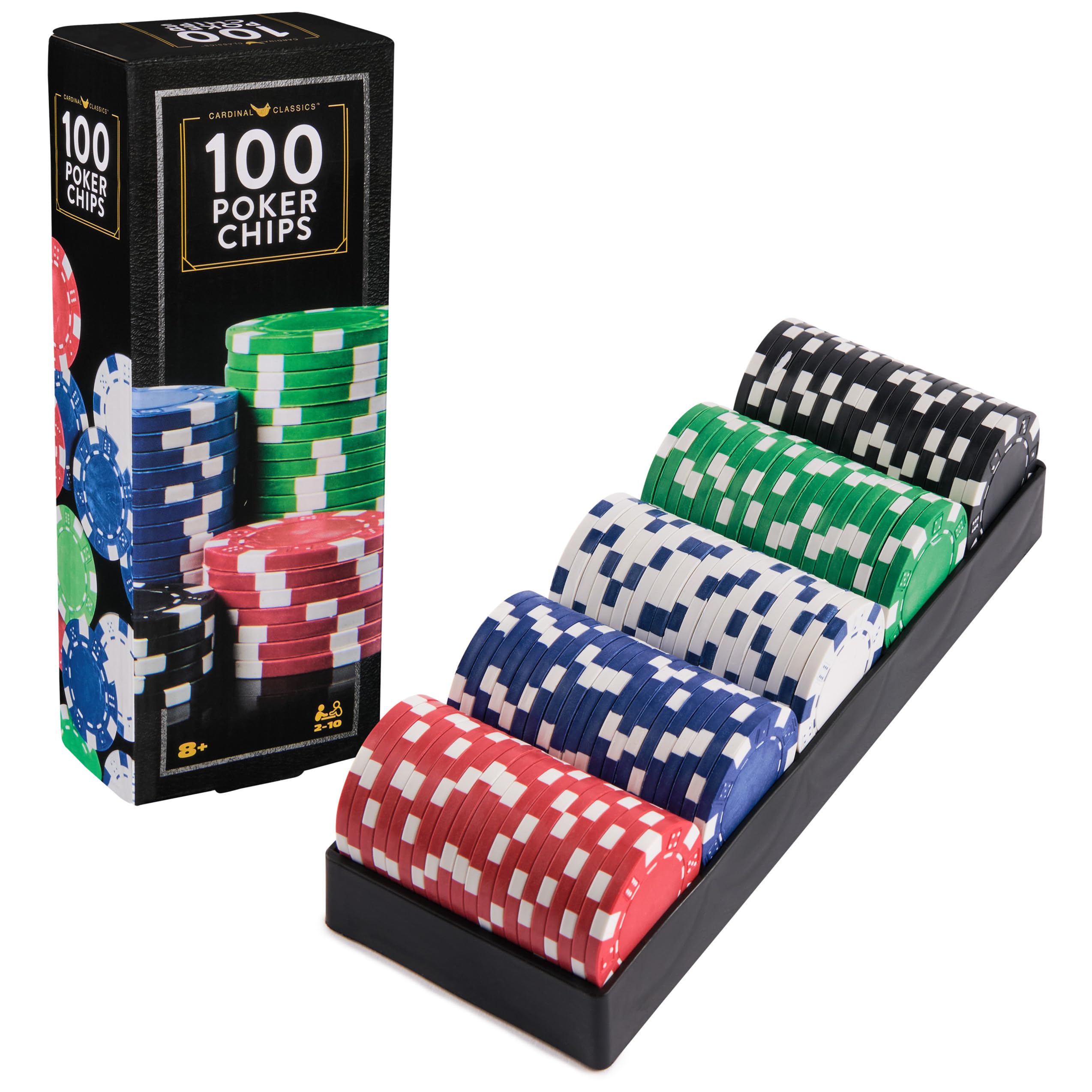 Photo 1 of Spin Master Games, Cardinal Classics, 100-Piece Poker Chips Set, Classic Family Board Game, Poker Set for Beginners & Experts, Kids & Family, 2-10 Players, Stocking Stuffer Gift Ideas for Ages 8 & Up