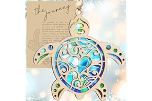 Morycraft Sea Turtle Gifts for Women, Suncatcher Ornament with Story Card, Turtle Christmas Cards, Beach Gifts for Women, Beach Christmas Ornaments for Tree, White Elephant Presents for Friendship