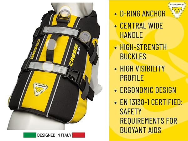 CRESSI DLJ DOG LIFE JACKET DOG LIFE JACKETS, BLACK/YELLOW, XL