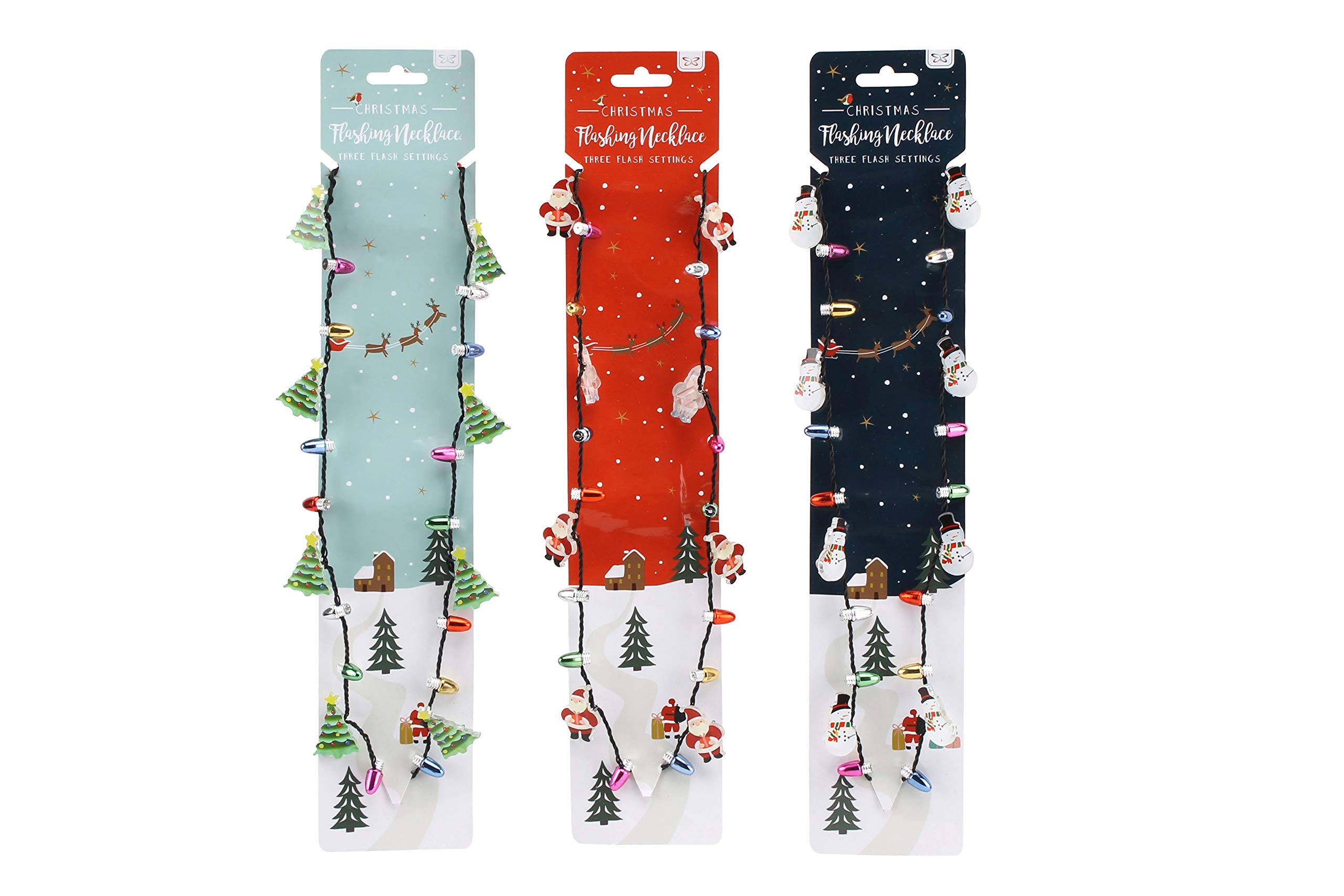 CGB Giftware | Set of 3 Assorted Christmas Novelty Flashing Light Up Necklace Perfect for Party | 3 Flashing Modes