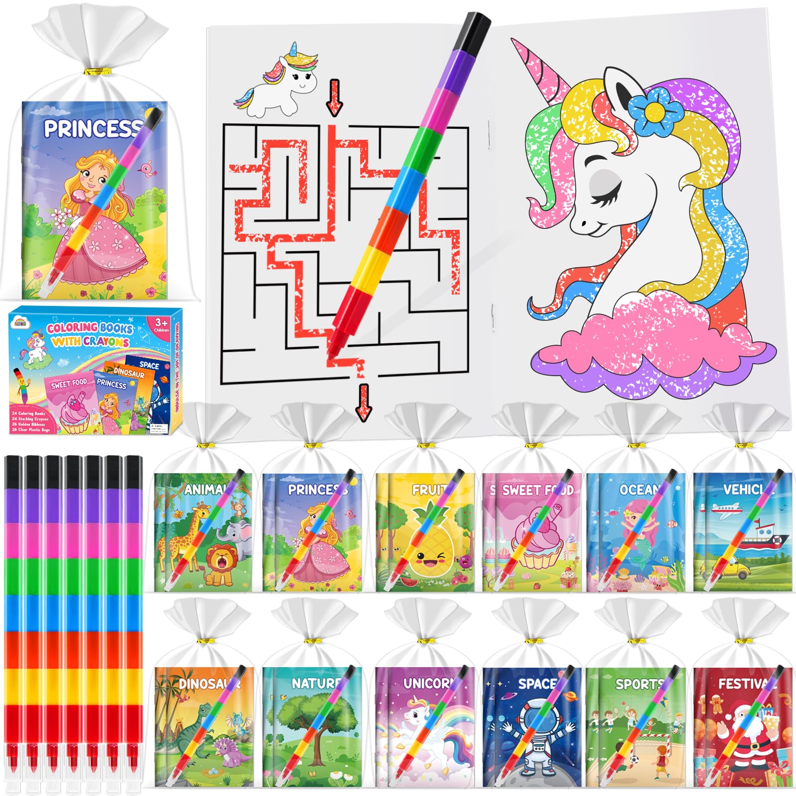 ZMLM 24 Pack Easter Coloring Books for Kids with Crayons, Party Favors for Kids 4-8, Goodie Bags Stuffers for Toddlers, Easter Basket Stuffers, Classroom Prizes Birthday Return Gifts