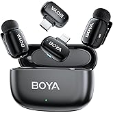 BOYA Mini Wireless Lavalier Microphone for iPhone 16/15 Series iPad iOS Android Phone,30H Battery, AI Voice Change, USB Type-C&Lightning Port Ultra-Compact Lapel Mics for Vlog Tiktok Youtube Streaming
