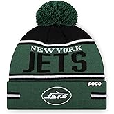 FOCO NFL Team Logo Big Wordmark Stripe Pom Beanie Hat