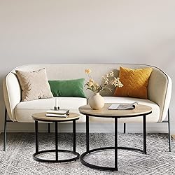 Uisoal Wood Coffee Table Set of 2, Nesting Coffee