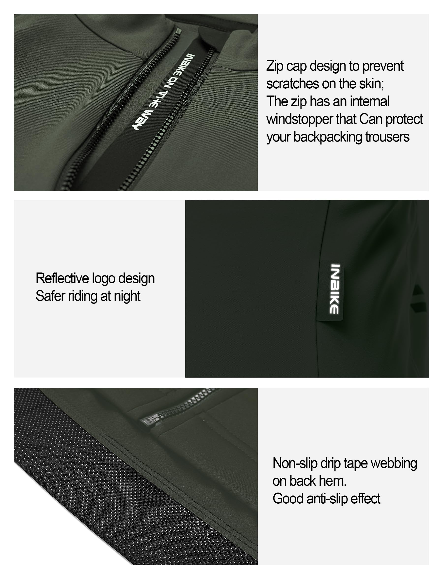 INBIKE Radtrikot Herren Langarm Winter Warm Fahrradtrikot MTB Trikot Thermo Herbst Fleece Funktionsshirt Elastisch für Radsport Outdoor Sport Grün/Weiß L 6