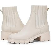 Ruanyu Womens Platform Ankle Boots Elastic Chunky Block Heel Chelsea Booties Lug Sole Non-Slip Combat Shoes