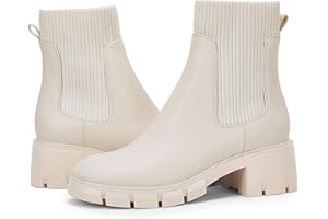 Ruanyu Womens Platform Ankle Boots Elastic Chunky Block Heel Chelsea Booties Lug Sole Non-Slip Combat Shoes