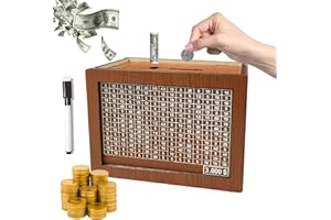YEELAN Money Box with Counter,3000 USD Retro Reusable Wooden Money Box,Money Jar,Coin Cash Box, Piggy Bank with Numbers Ticks for Adults & Children for Christmas Birthday Gift DIY Decoration