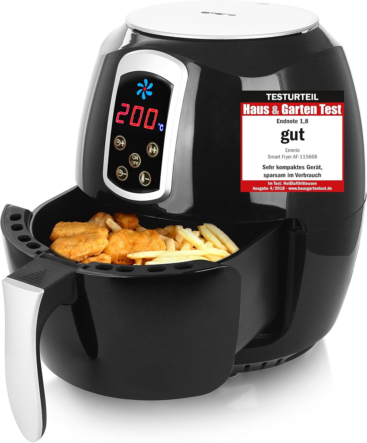 Emerio Heißluftfritteuse, Airfryer, Smart Fryer, Test &#34;GUT&#34;, Frittieren ohne Öl, 3,6 Liter Volumen, 1400 Watt, AF-115668