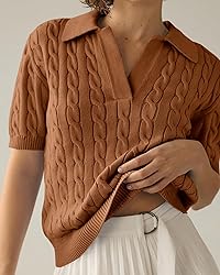 Imily Bela Women's Cable Short Sleeve Sweaters Tops